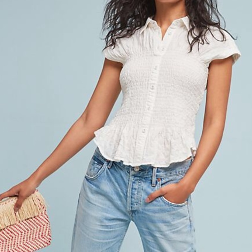 Anthropology Green Maeve scrunch blouse